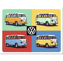 Illustration von vier VW Bussen mit Volkswagen Logo
