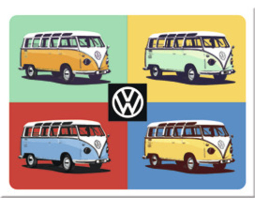 Illustration von vier VW Bussen mit Volkswagen Logo