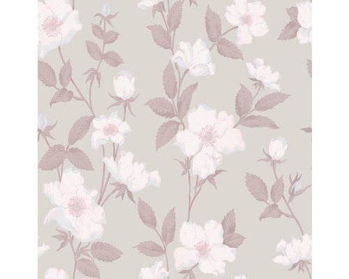 Vliestapete 114918 Laura Ashley Fleurir Grau Rosa Blumentapete mit Rosenmuster