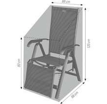 Abmessungen eines Gartenstuhls: 66 cm breit, 120 cm hoch, 66 cm tief