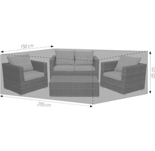 Abdeckung für Loungegruppe mit den Maßen 205 cm Länge, 150 cm Breite und 85 cm Höhe