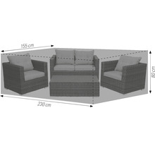 Abmessungen eines Loungesets mit Sofa, Sessel und Tisch