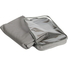 Graue Textil-Aufbewahrungstasche mit Reißverschluss und Sichtfenster