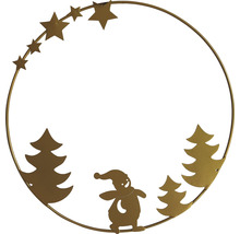 Dekorativer goldfarbener Ring mit Sternen, Weihnachtsmann und Tannenbäumen als Weihnachtsschmuck