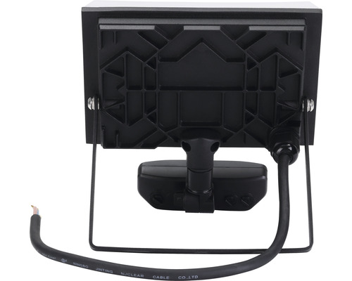 Rückansicht eines LED-Strahlers mit Halterung und Kabel