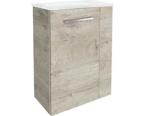 Waschbeckenunterschrank mit Holzmuster und Griff