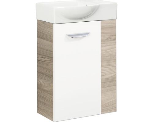 Waschtischunterschrank FACKELMANN Small Bathroom Collection BxHxT 44 x 60 cm x 24,3 cm Frontfarbe weiß hochglanz esche grau