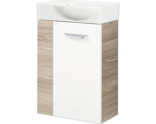 Waschtischunterschrank FACKELMANN Small Bathroom Collection BxHxT 44 x 60 cm x 24,3 cm Frontfarbe weiß hochglanz esche grau