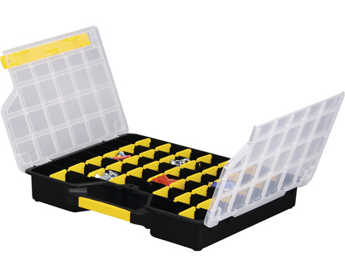 Sortimentskasten aus Kunststoff mit Fächern und transparentem Deckel