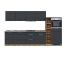 Held Möbel Küchenzeile mit Geräten Florenz 330 cm Frontfarbe grau matt Korpusfarbe eiche hell zerlegt-thumb-0