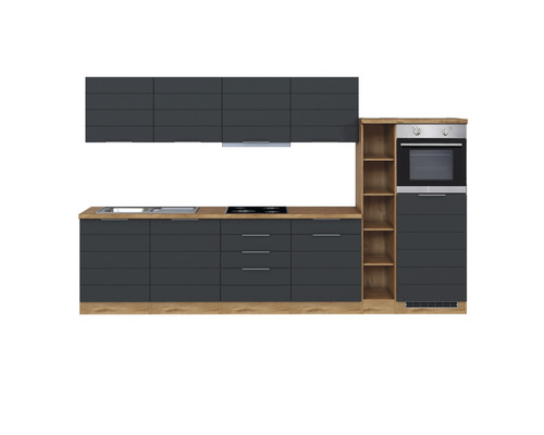 Held Möbel Küchenzeile mit Geräten Florenz 330 cm Frontfarbe grau matt Korpusfarbe eiche hell zerlegt-0