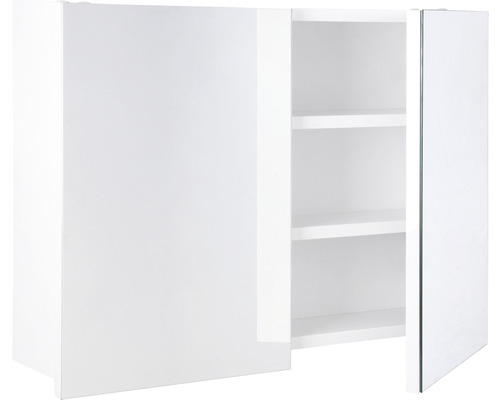 Weißer Spiegelschrank mit zwei Türen und Innenregalen für das Badezimmer