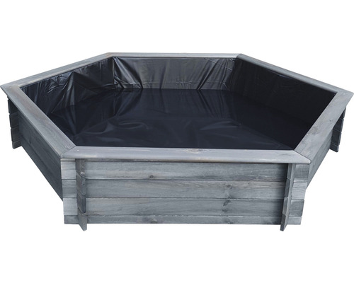 Sechseckiger Hochteich aus Holz mit Teichfolie