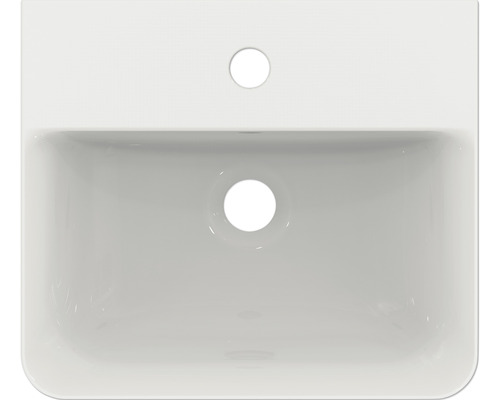 Aufsicht auf ein Waschbecken aus Sanitärkeramik mit Hahnloch