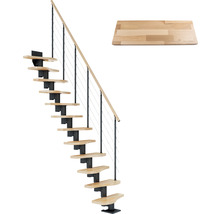 Pertura Mittelholmtreppe Raumspartreppe Vaia Anthrazit Variabel variabel 1/4 gewendelt unten links/rechts Gerade 64 cm Stabgeländer Buche Leimholz Lackiert 13 Stufen / 14 Steigungen