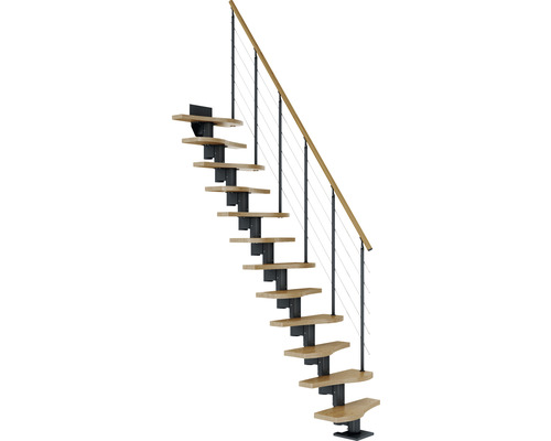 Pertura Mittelholmtreppe Raumspartreppe Vaia Anthrazit Variabel 64 cm Stabgeländer Eiche Leimholz Lackiert 11 Stufen 12 Steigungen