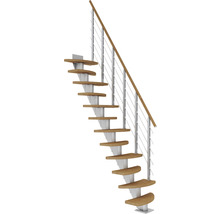 Spindeltreppe mit Holzstufen und Metallgeländer