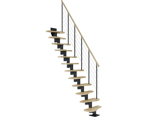 Pertura Mittelholmtreppe Raumspartreppe Vaia Anthrazit Variabel 64 cm Stabgeländer Ahorn Leimholz Lackiert 11 Stufen 12 Steigungen