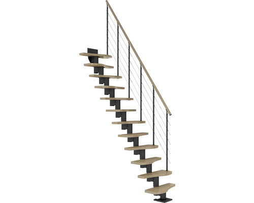 Pertura Mittelholmtreppe Raumspartreppe Vaia Anthrazit Variabel 64 cm Stabgeländer Ahorn Leimholz Lackiert 12 Stufen 13 Steigungen