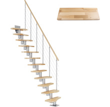 Raumspartreppe aus Holz und Metall mit Geländer und Trittstufe