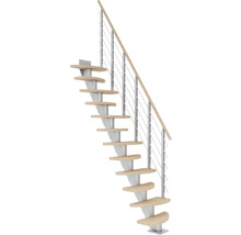 Raumspartreppe mit Holzstufen und Geländer mit Edelstahlseilen