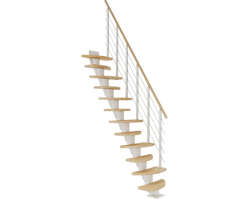 Pertura Mittelholmtreppe Aris Weiß Variabel 64 cm Relinggeländer Buche Leimholz Geölt 10 Stufen 11 Steigungen