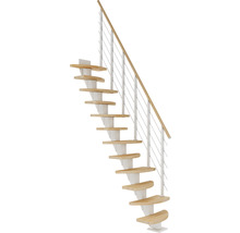 Raumspartreppe mit Holzstufen und Geländer mit Edelstahlseilen