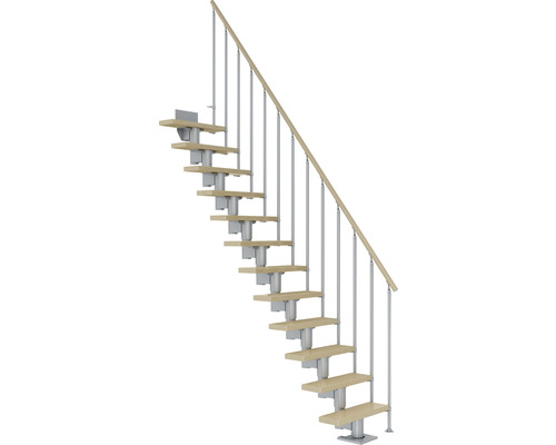 Pertura Mittelholmtreppe Spiros Perlgrau Gerade 65 cm Stabgeländer Ahorn Leimholz Lackiert 13 Stufen / 14 Steigungen