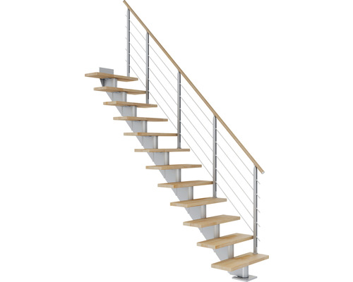 Pertura Mittelholmtreppe Alena Perlgrau Gerade 75 cm Relinggeländer Buche Leimholz Geölt 13 Stufen / 14 Steigungen