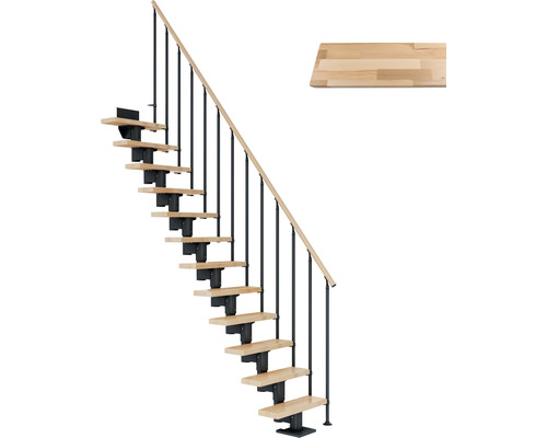 Pertura Mittelholmtreppe Spiros Anthrazit 65 cm Stabgeländer Buche Leimholz Lackiert 12 Stufen 13 Steigungen