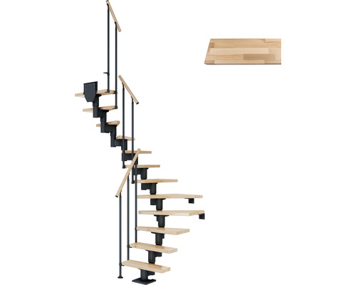 Pertura Mittelholmtreppe Spiros Anthrazit 65 cm Stabgeländer Buche Leimholz Lackiert 14 Stufen 15 Steigungen