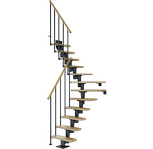 Wendeltreppe mit Holzstufen und Metallgeländer