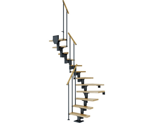 Pertura Mittelholmtreppe Spiros Anthrazit 65 cm Stabgeländer Eiche Lackiert 12 Stufen 13 Steigungen