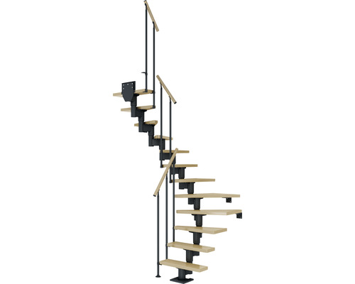 Pertura Mittelholmtreppe Spiros Anthrazit 65 cm Stabgeländer Ahorn Leimholz Lackiert 14 Stufen 15 Steigungen