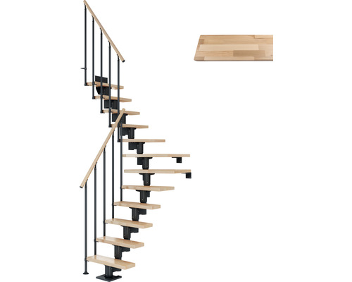 Pertura Mittelholmtreppe Spiros Anthrazit 65 cm Stabgeländer Buche Leimholz Lackiert 12 Stufen 13 Steigungen