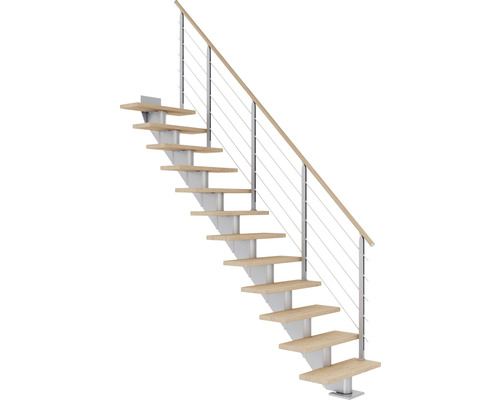 Pertura Mittelholmtreppe Alena Perlgrau Gerade 75 cm Relinggeländer Eiche Weiss geölt 11 Stufen / 12 Steigungen