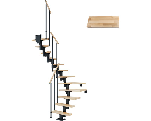 Pertura Mittelholmtreppe Spiros Anthrazit 1/2-gewendelt 65 cm Stabgeländer Buche Leimholz Lackiert 12 Stufen / 13 Steigungen