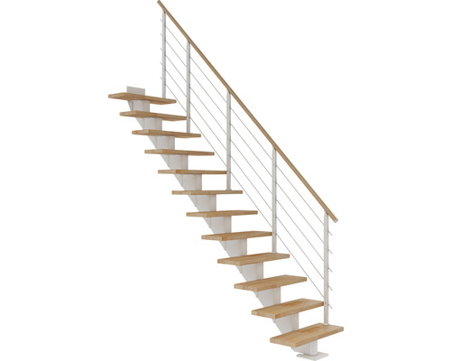 Pertura Mittelholmtreppe Alena Weiß Gerade 75 cm Relinggeländer Buche Leimholz Geölt 11 Stufen / 12 Steigungen