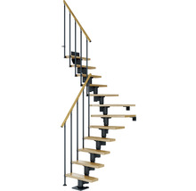 Wendeltreppe mit Holzstufen und Metallgeländer