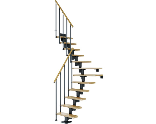 Pertura Mittelholmtreppe Spiros Anthrazit 75 cm Stabgeländer Eiche Lackiert 11 Stufen 12 Steigungen