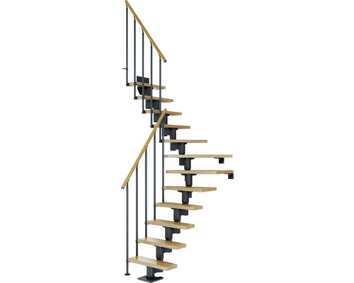 Pertura Mittelholmtreppe Spiros Anthrazit 1/4 gewendelt unten links/rechts 75 cm Stabgeländer Eiche Lackiert 14 Stufen / 15 Steigungen Pertura Mittelholmtreppe Spiros Anthrazit 1/4 gewendelt unten links/rechts 75 cm Stabgeländer Eiche Lackiert 14 Stufen / 15 Steigungen