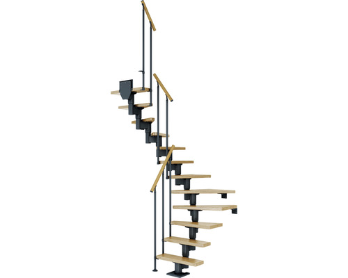 Pertura Mittelholmtreppe Spiros Anthrazit 65 cm Stabgeländer Eiche Lackiert 11 Stufen 12 Steigungen