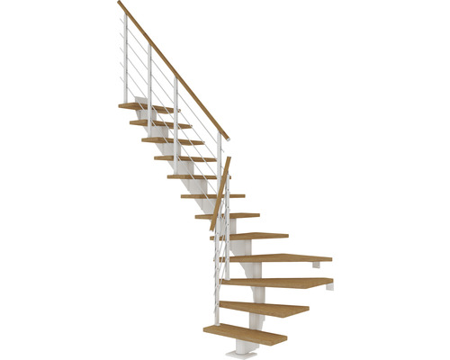 Pertura Mittelholmtreppe Alena Weiß 1/4 gewendelt unten links/rechts 75 cm Relinggeländer Eiche Geölt 11 Stufen / 12 Steigungen