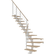 Treppe mit Holzstufen, Metallgeländer und Holzhandlauf