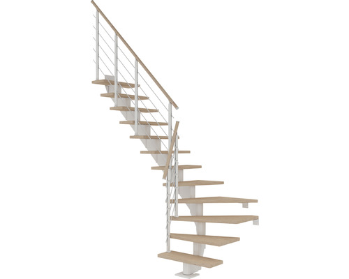 Pertura Mittelholmtreppe Alena Weiß 1/4 gewendelt unten links/rechts 75 cm Relinggeländer Eiche Weiss geölt 11 Stufen / 12 Steigungen