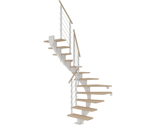 Pertura Mittelholmtreppe Alena Weiß 1/2-gewendelt 75 cm Relinggeländer Eiche Weiss geölt 12 Stufen / 13 Steigungen Pertura Mittelholmtreppe Alena Weiß 1/2-gewendelt 75 cm Relinggeländer Eiche Weiss geölt 12 Stufen / 13 Steigungen