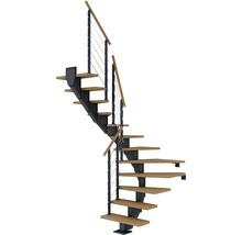 Pertura Mittelholmtreppe Alena Anthrazit 1/2-gewendelt 75 cm Relinggeländer Eiche Leimholz Geölt 12 Stufen / 13 Steigungen