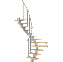 Wendeltreppe mit Holzstufen und Metallgeländer
