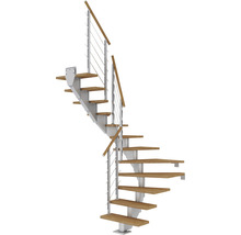 Pertura Mittelholmtreppe Alena Perlgrau 1/2-gewendelt 85 cm Relinggeländer Eiche Leimholz Geölt 11 Stufen / 12 Steigungen