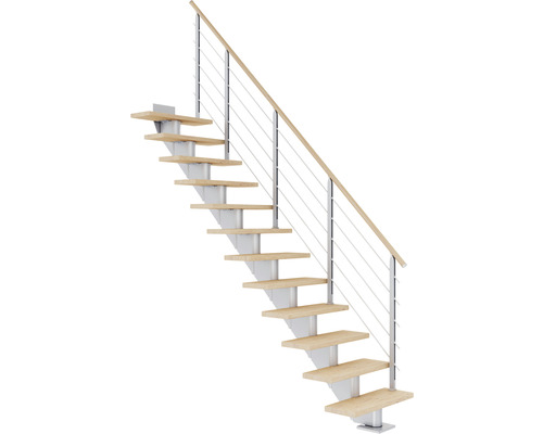 Pertura Mittelholmtreppe Alena Perlgrau Gerade 85 cm Relinggeländer Eiche Weiss geölt 14 Stufen / 15 Steigungen